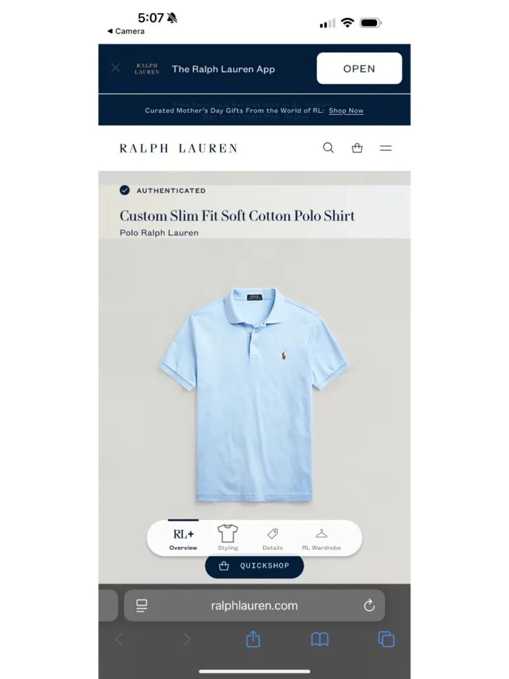 Polo Ralph Lauren Men's Polo Custom Slim Fit Light Blue Pony Logo XL Preppy - Picture 8 of 9